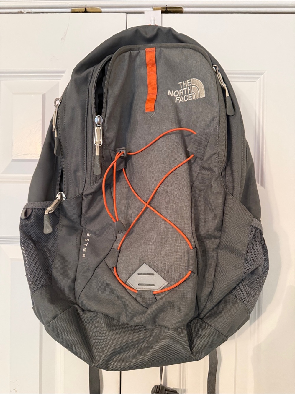 The North Face Gray Backpack with Orange Accents
